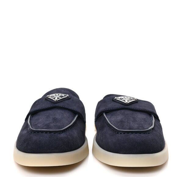 NIB$950 Prada Saint Tropez Suede Metal Triangle Logo Loafer Mules 7.5, US 8.5 - Picture 4 of 16
